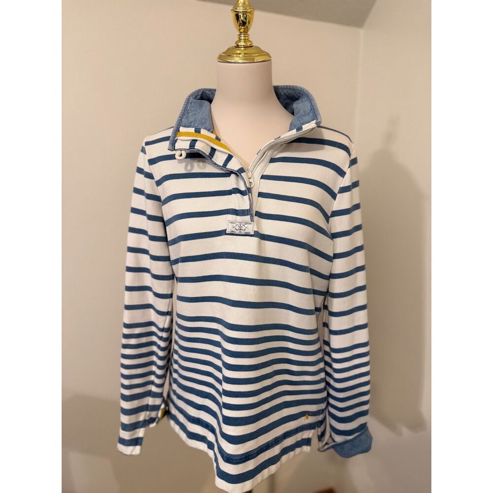 Joules Pip Quarter Zip Sweatshirt US 8 Blue White Stripe Nautical Cotton